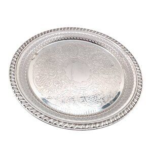Vtg Leonard Silver Reticulated Serving Tray 12.5” Silverplate Floral 70s MCM